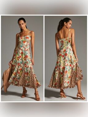 Anthropologie Hutch Corset Maxi Dress Floral Leopard Cheetah Size 0